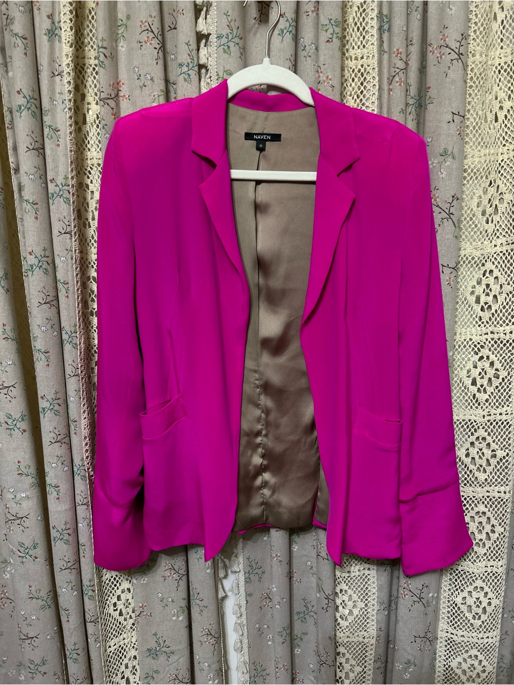 Naven Hot Pink Silk Blazer Jacket Medium 100% Silk Barbiecore Statement